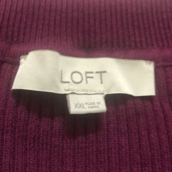 Loft Womens Maroon Ribbed V-Neck Sweatshirt - Picture 3 of 5
